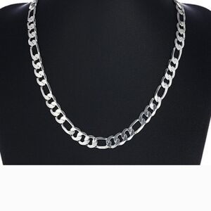 Mens Womens 18k White Gold Over Sterling Silver 20" Figaro Necklace Chain
